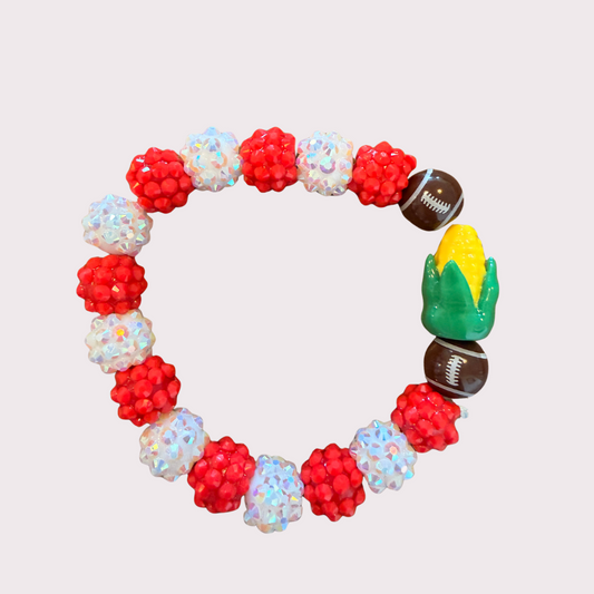 RED, WHITE and CORN FOOTBALL stretchy bracelet - STACK & RALLY by Florence and Jean (Copy)