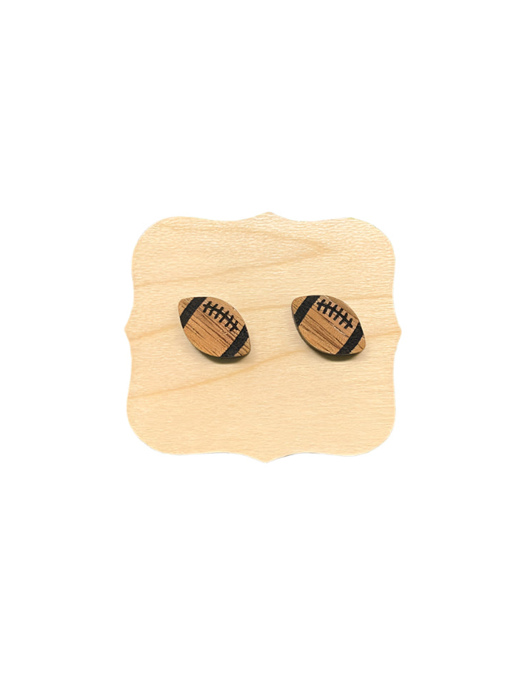 walnut wood football stud earrings