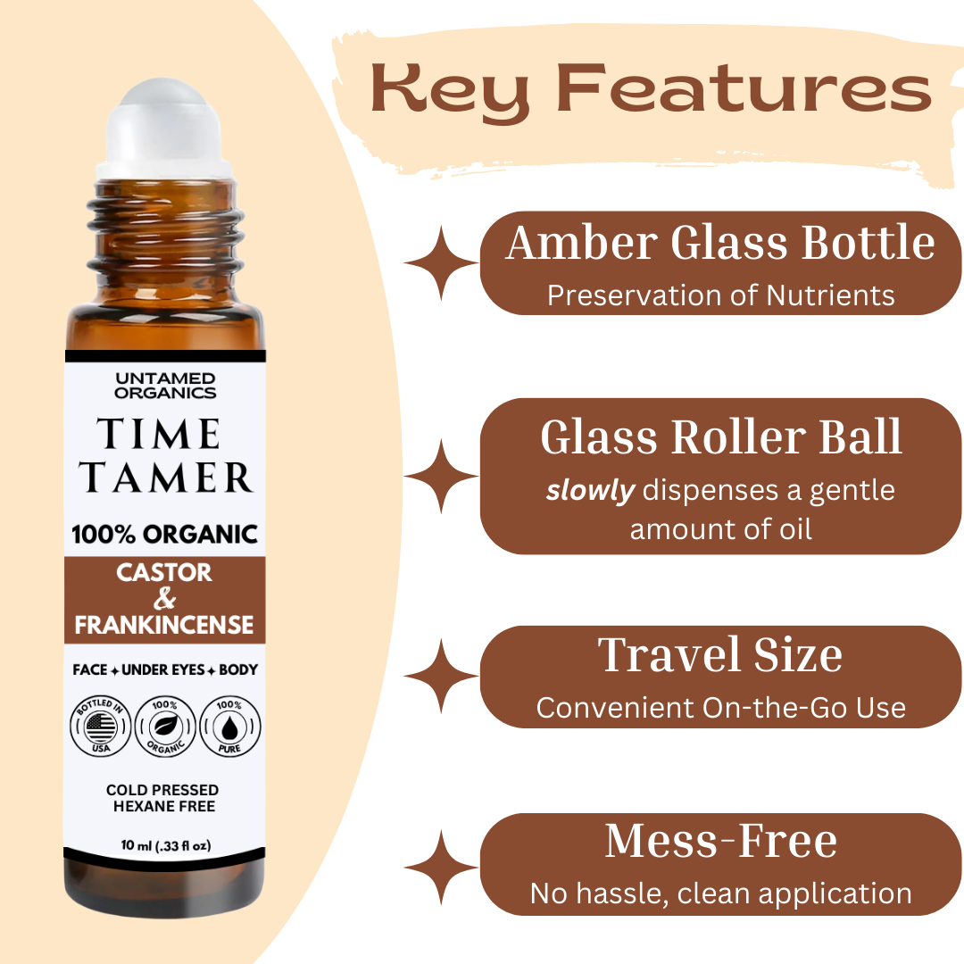 Time Tamer - Organic Castor & Frankincense Oil Roller 10 mL Glass Bottle