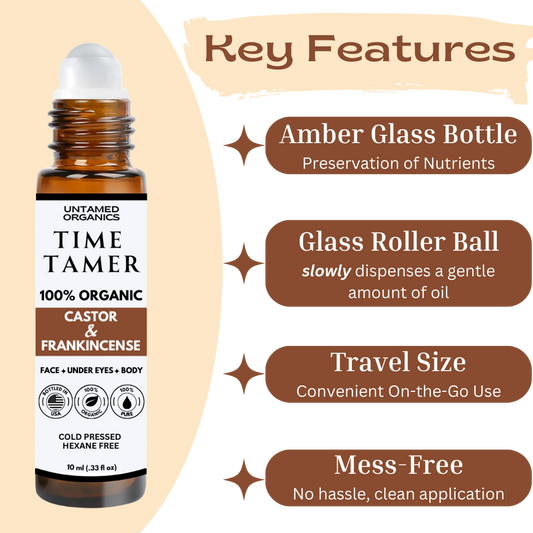 Time Tamer - Organic Castor & Frankincense Oil Roller 10 mL Glass Bottle