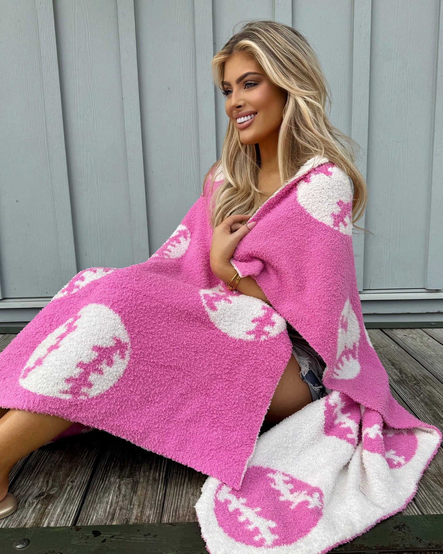 hot pink baseball cozy blanket