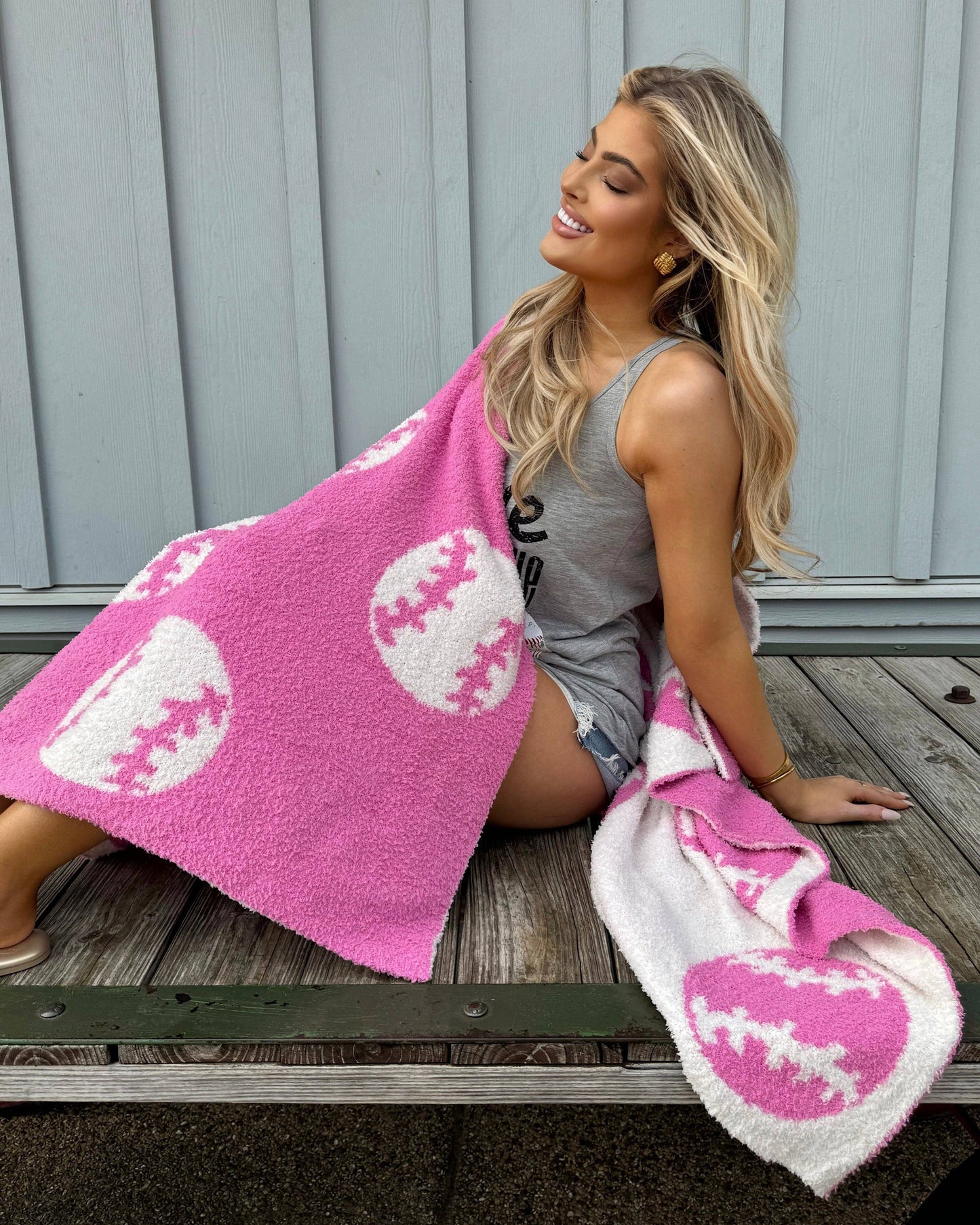 hot pink baseball cozy blanket
