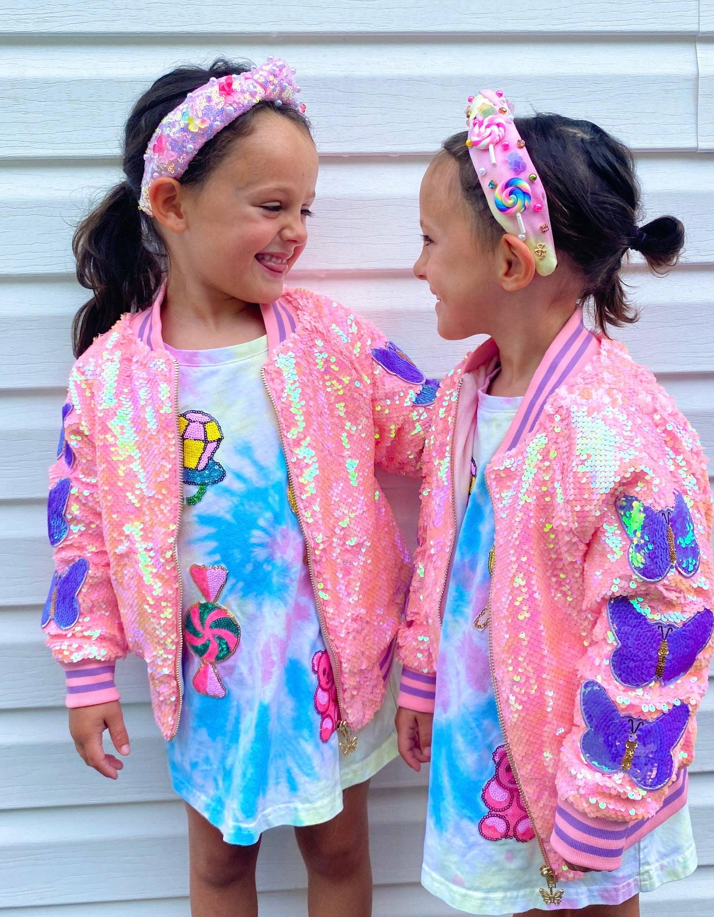 cotton candy pink sequins bomber jacket