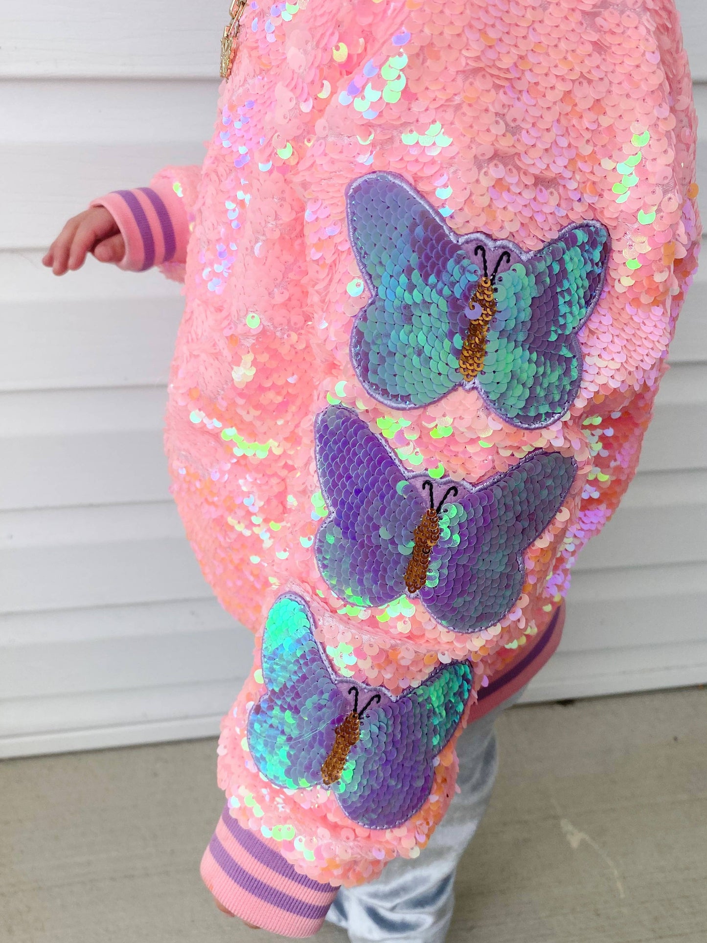 cotton candy pink sequins bomber jacket