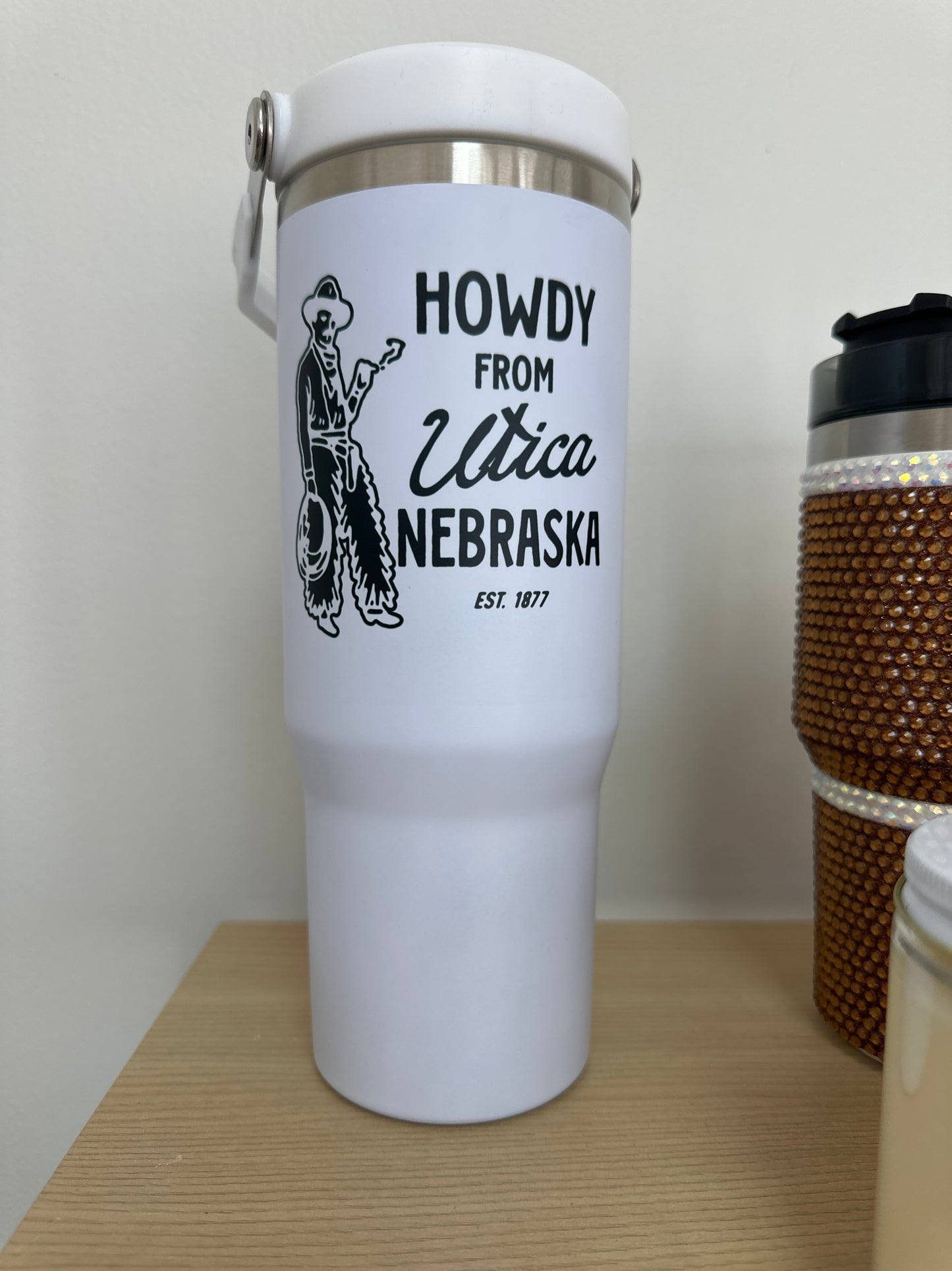 Howdy From Stainless Steel Flip Lid Cup, Personalized City