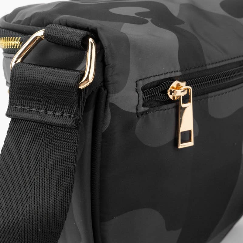 double zipper sling bag - gray camo
