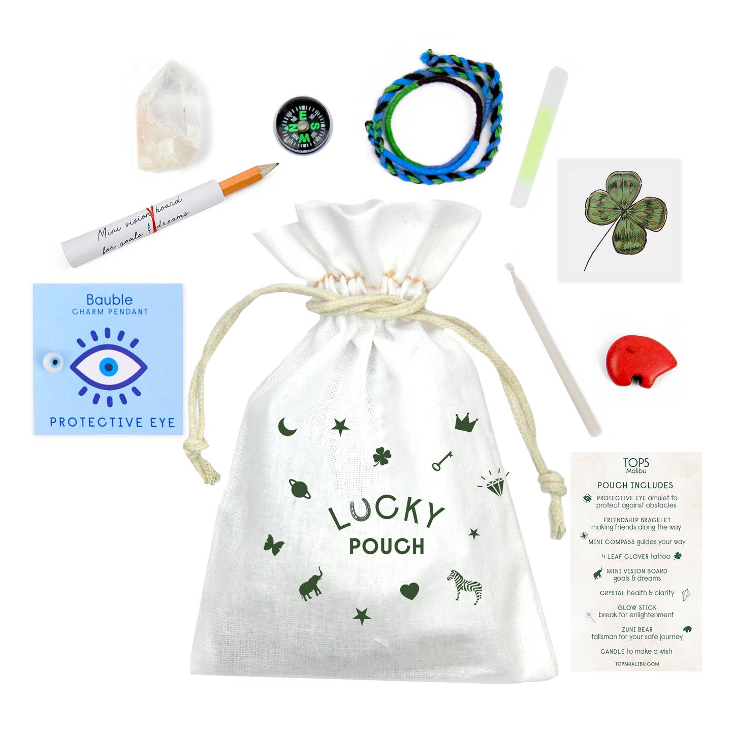 cinching cotton lucky pouch w/ 9 good luck surprises