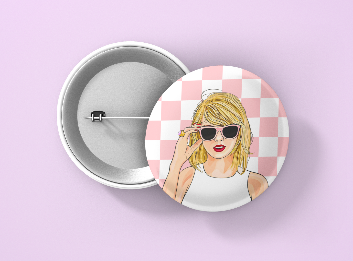 pink checkered taylor button
