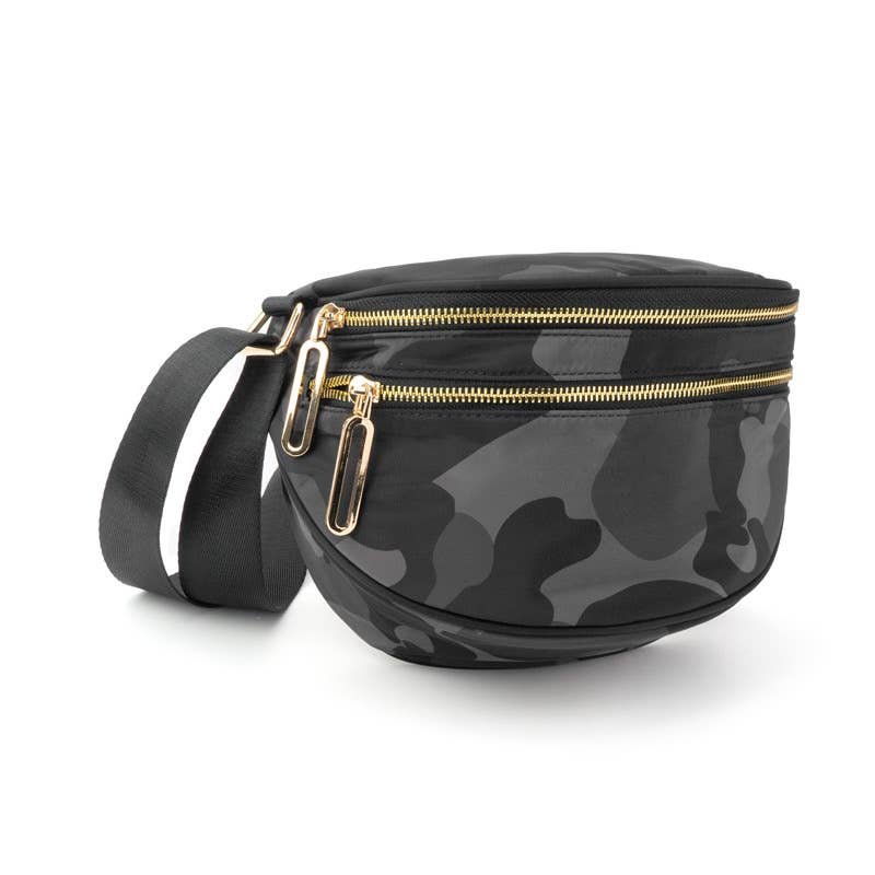 double zipper sling bag - gray camo