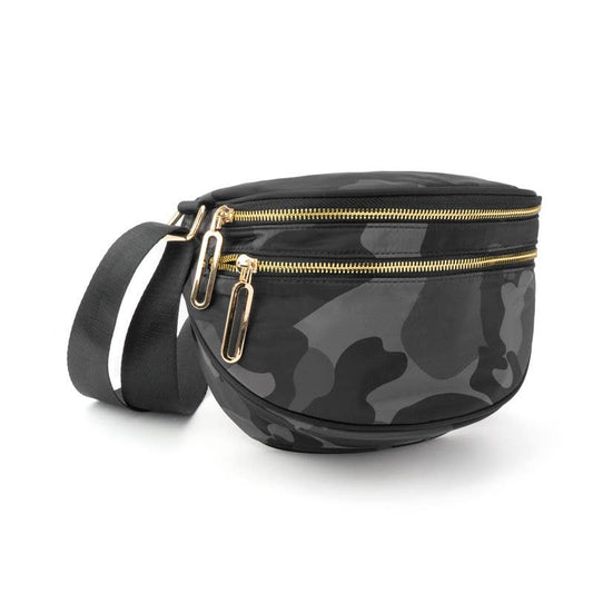 double zipper sling bag - gray camo