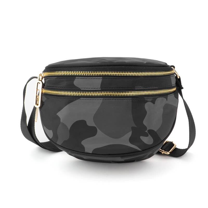 double zipper sling bag - gray camo