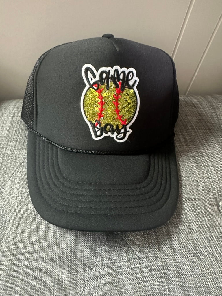 black softball game day trucker