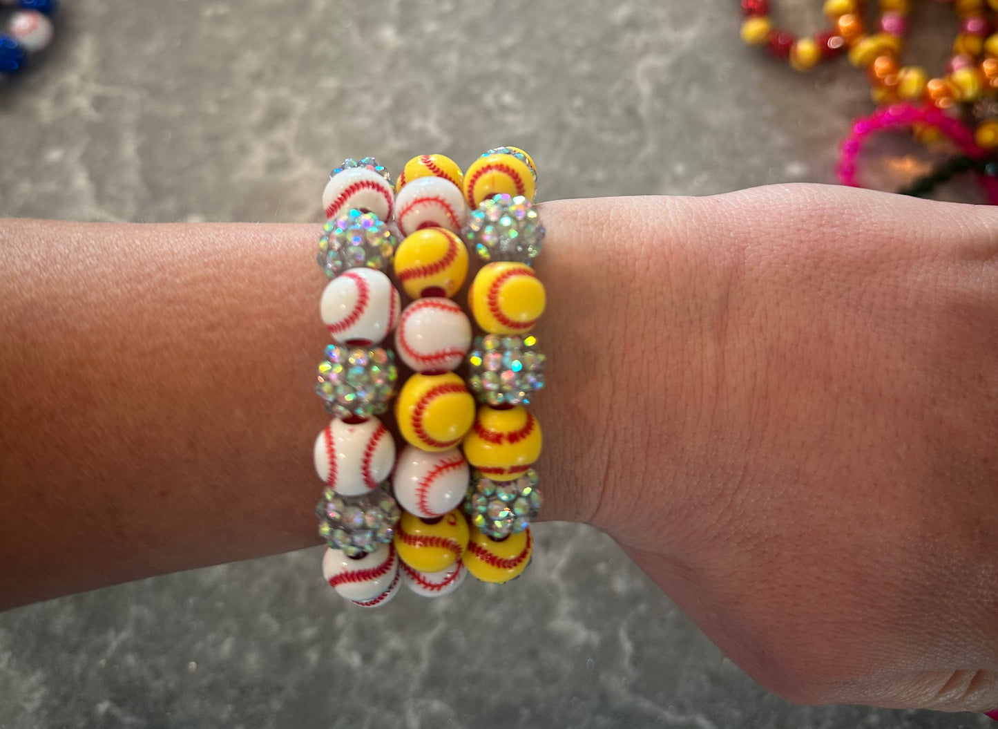 stretchy blingy baseball bracelet