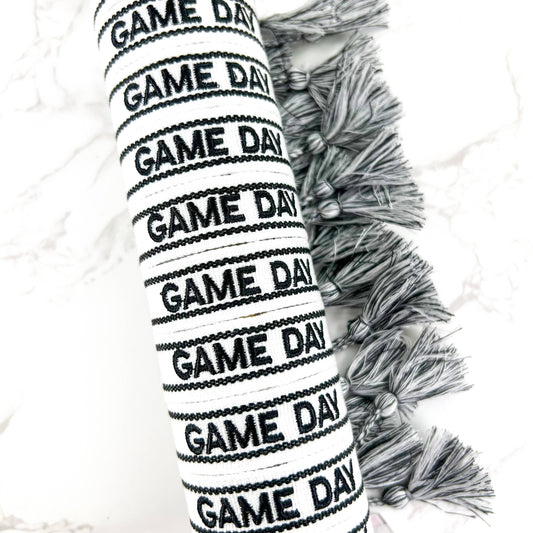 white and black game day embroidered bracelet