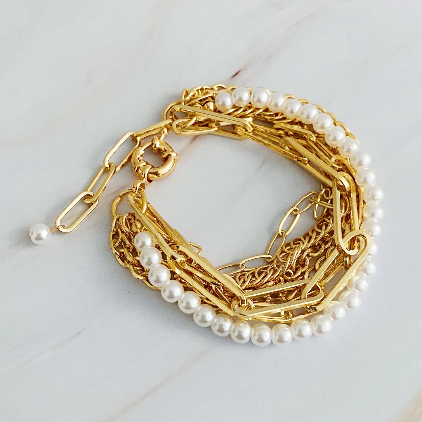 multi chain & pearl bracelet
