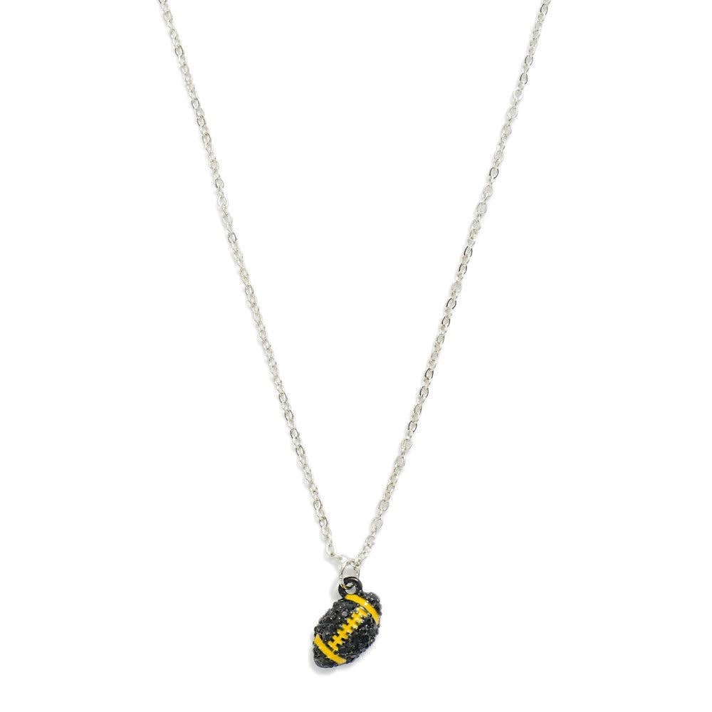 black and gold rhinestone football necklace
