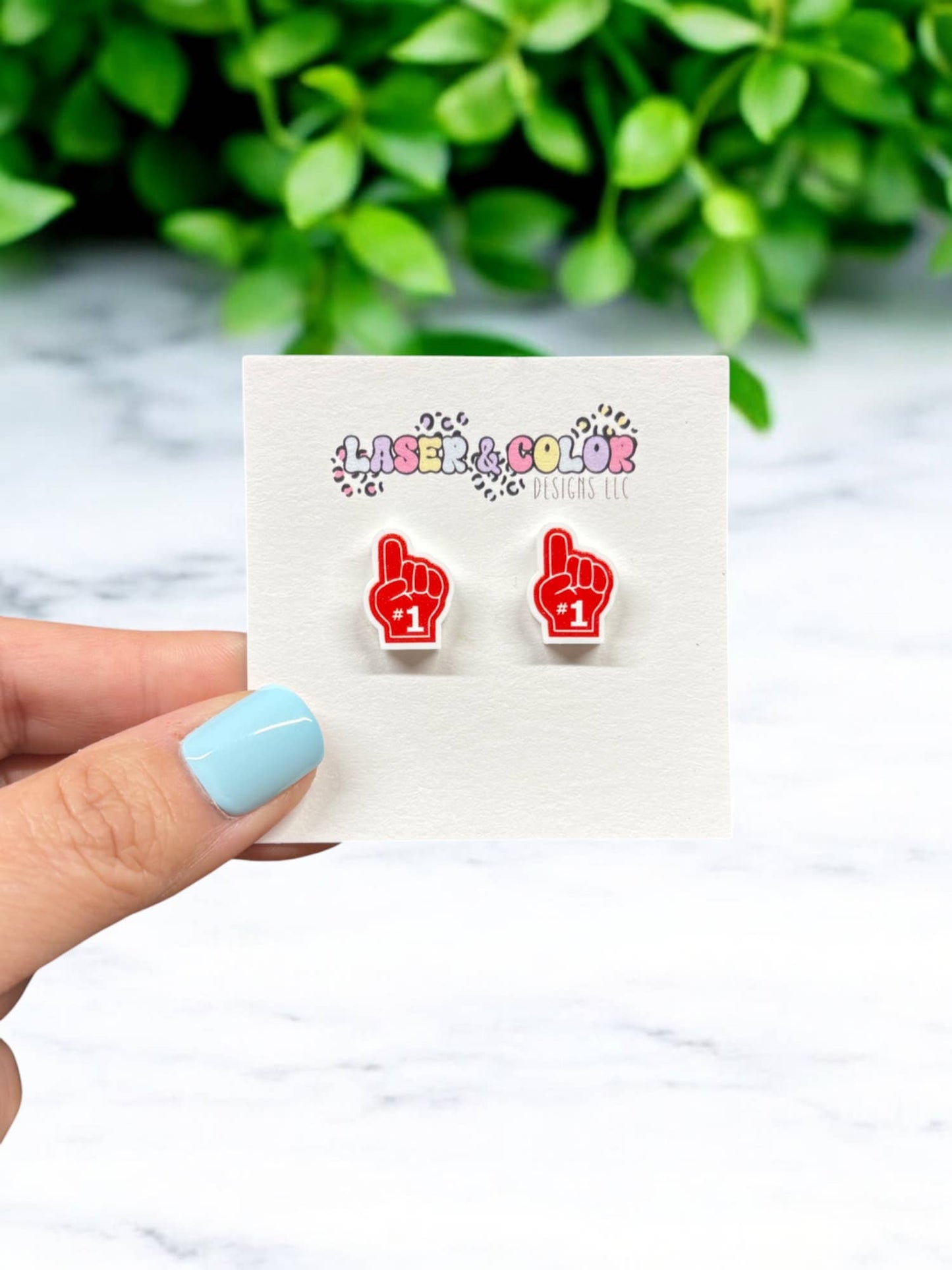 red foam finger stud earrings
