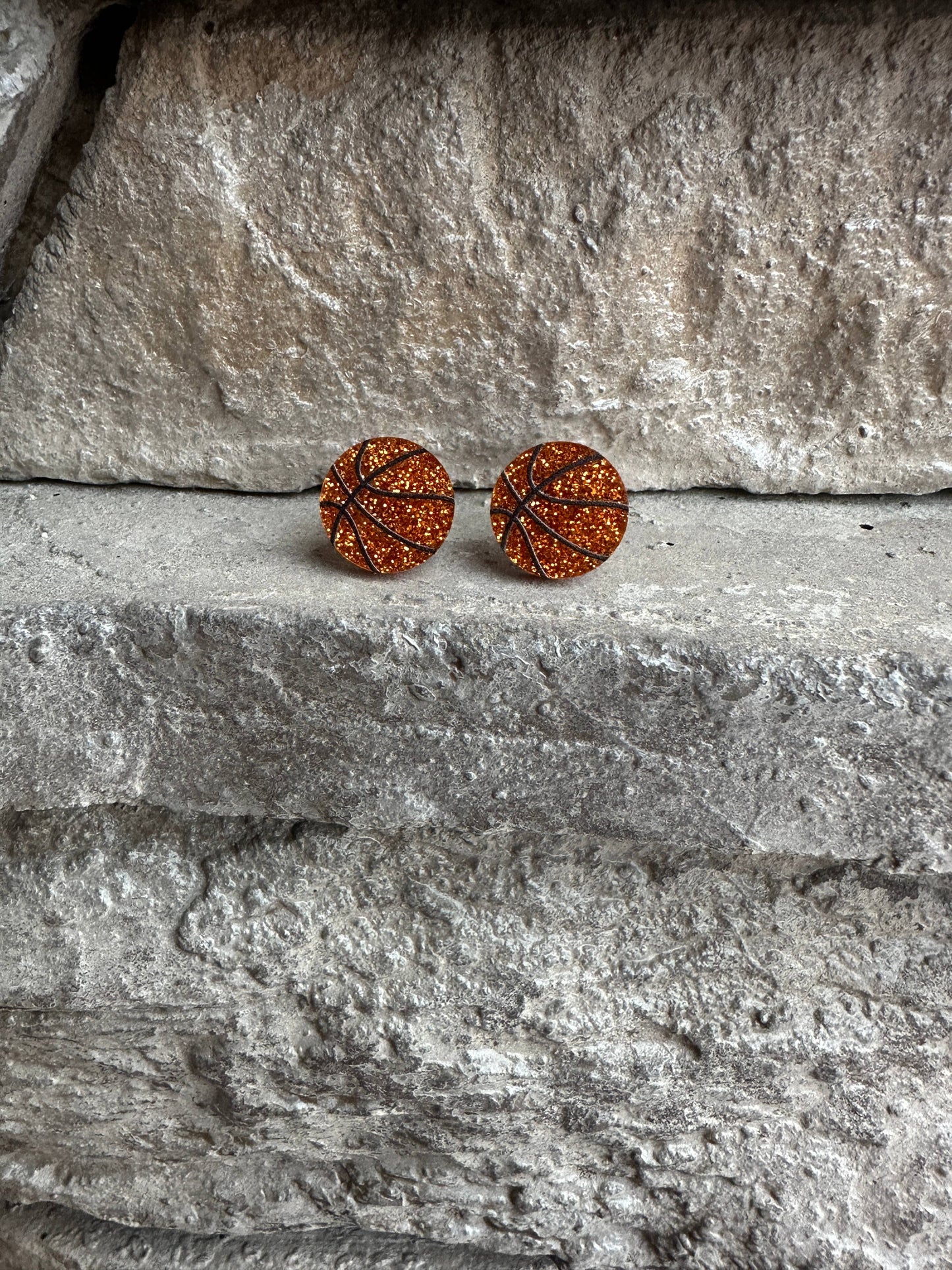 acrylic basketball glitter stud earrings
