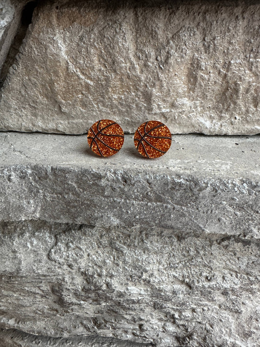 acrylic basketball glitter stud earrings