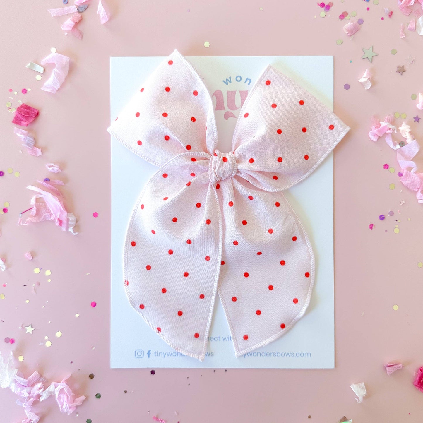 light pink red dot bow