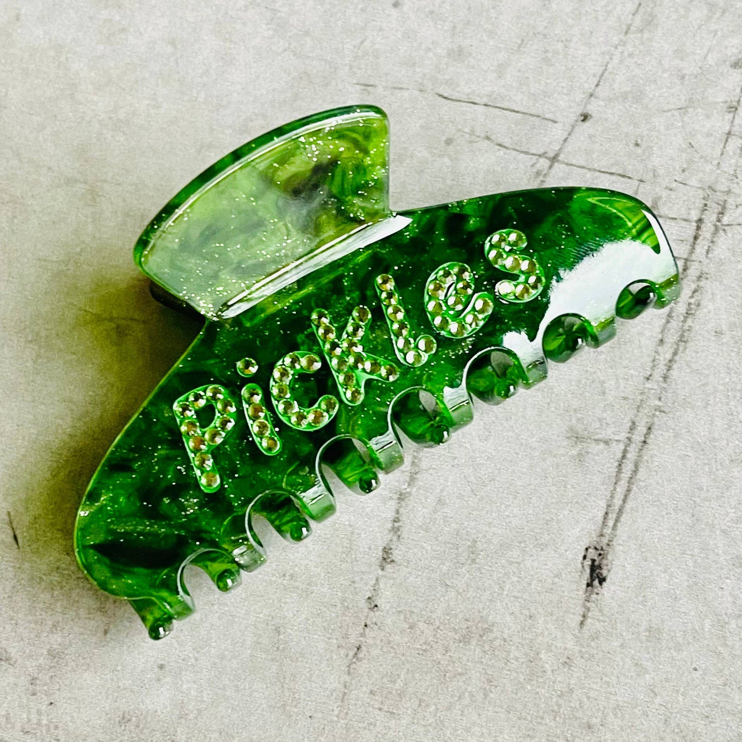 Pickles word Rhinestone Hair Claw