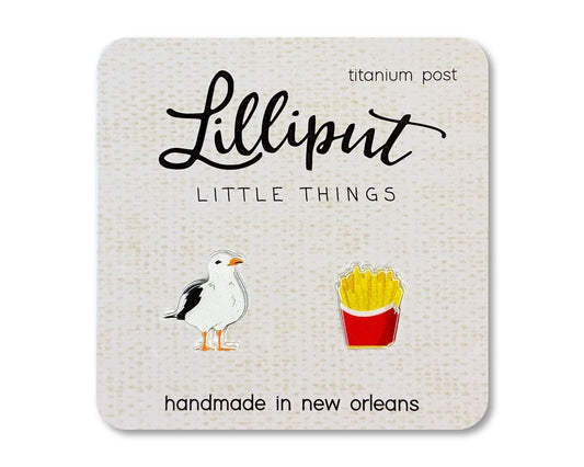 seagull & french fries stud earrings