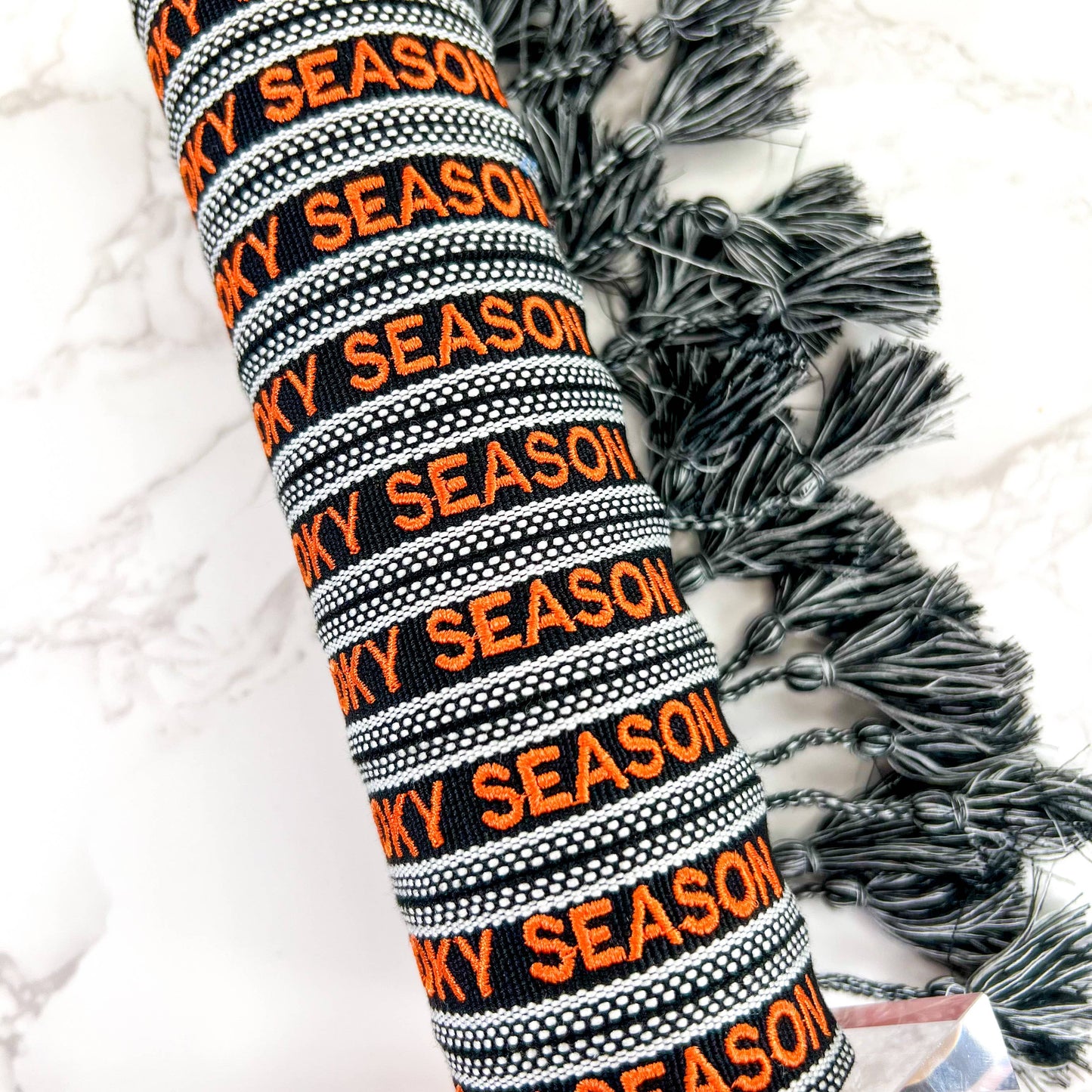Spooky Season Halloween Embroidered Woven Bracelet