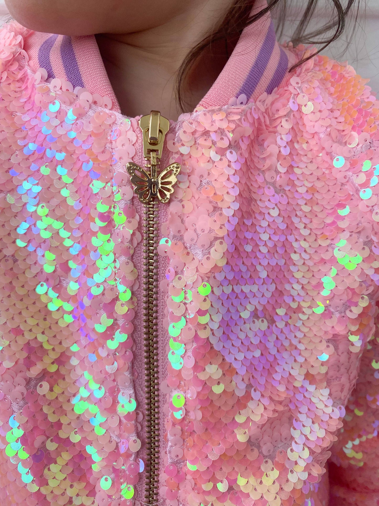 cotton candy pink sequins bomber jacket