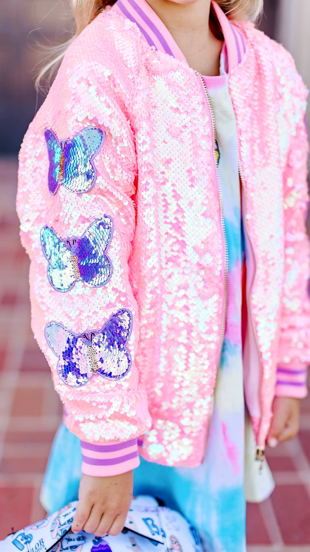cotton candy pink sequins bomber jacket