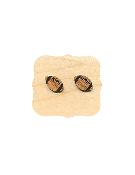 walnut wood football stud earrings