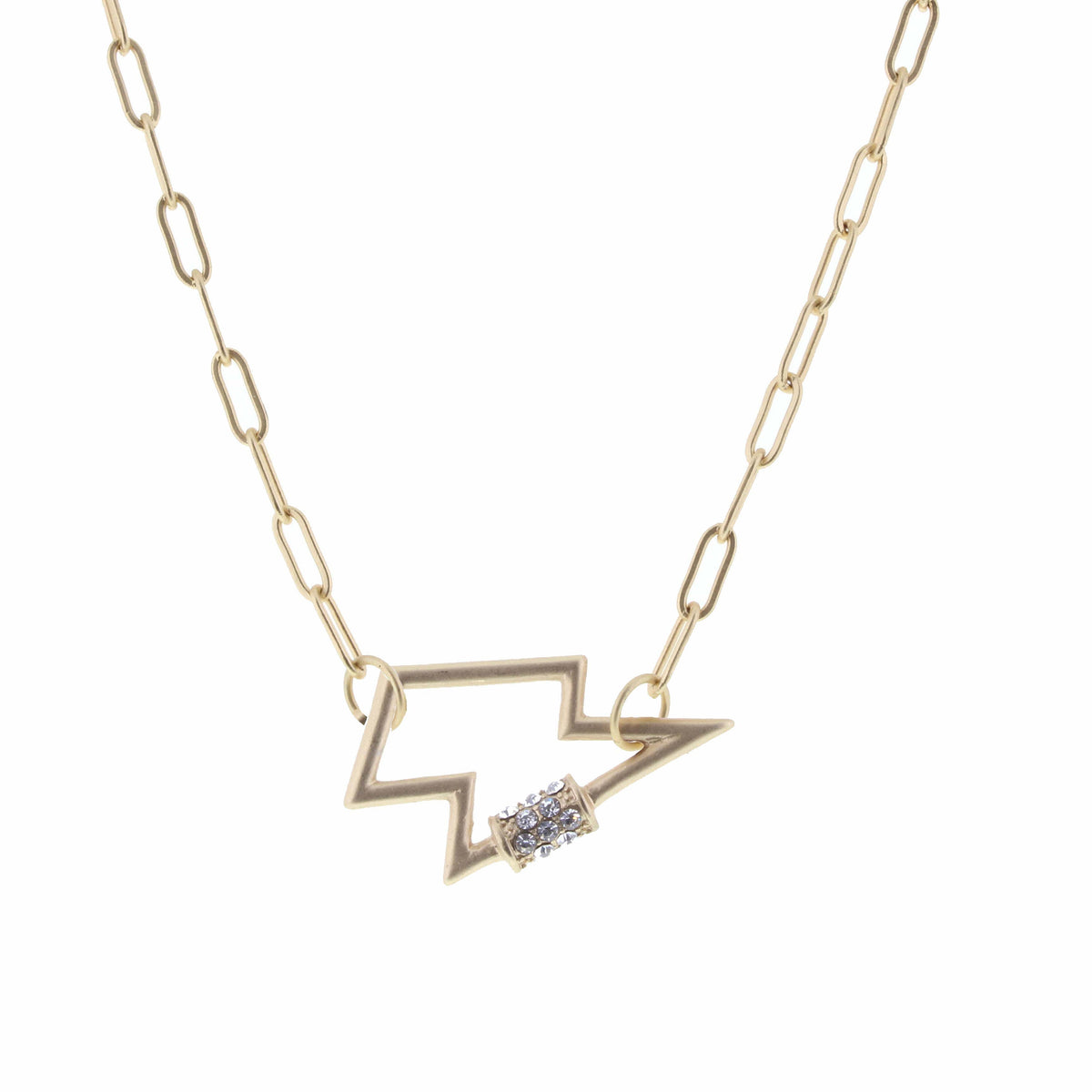 matte gold lightning bolt carabiner necklace