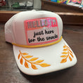 Load image into Gallery viewer, just here for the snacks trucker
