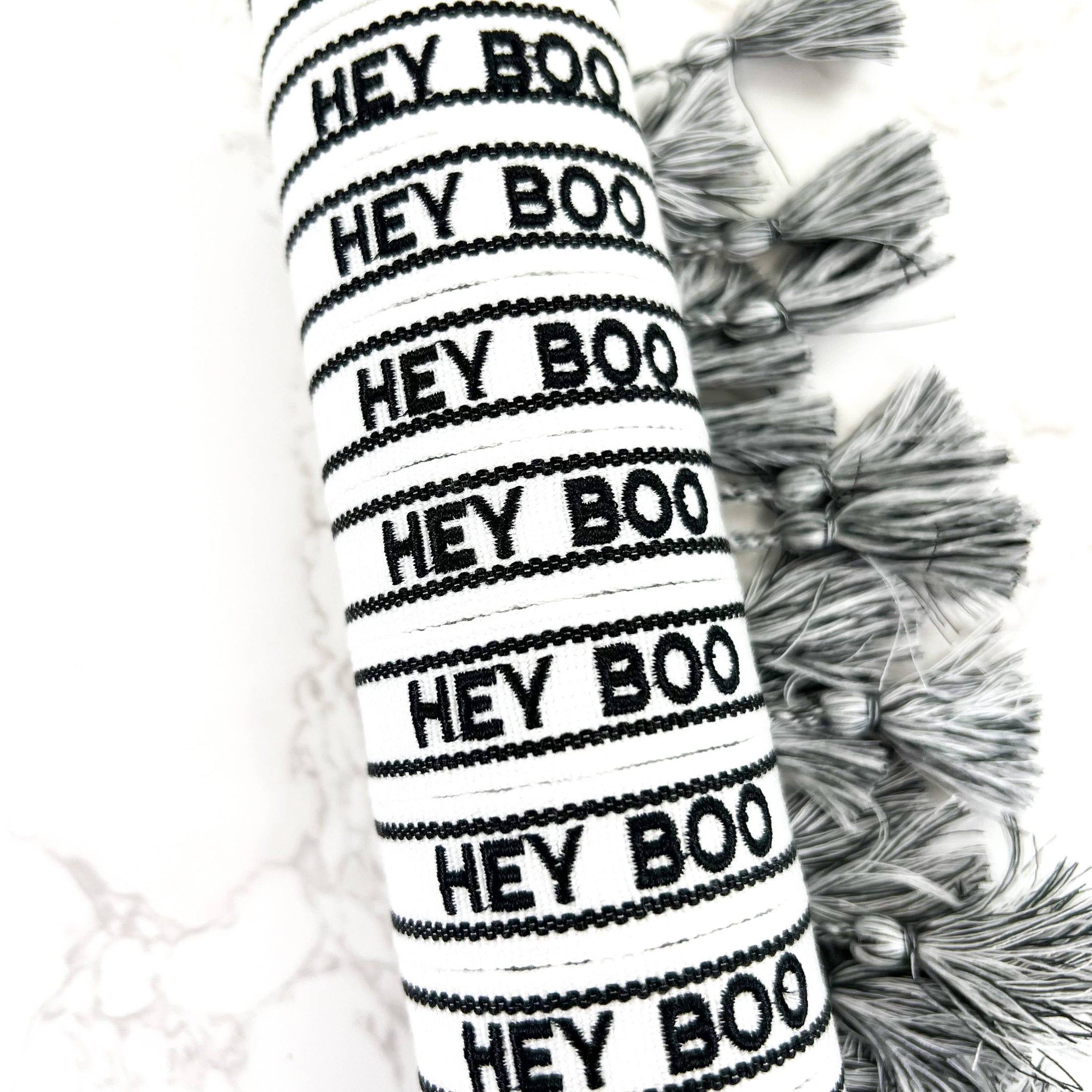 Hey Boo Halloween Embroidered Woven Bracelet