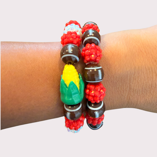 RED, WHITE and CORN FOOTBALL stretchy bracelet - STACK & RALLY by Florence and Jean (Copy)