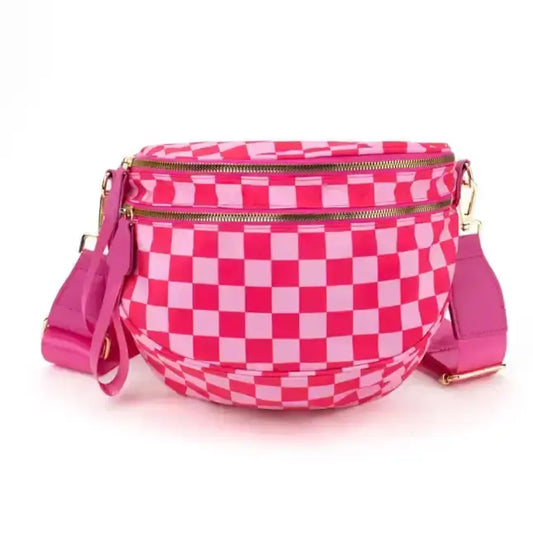 shoulder sling bag - pink checkered