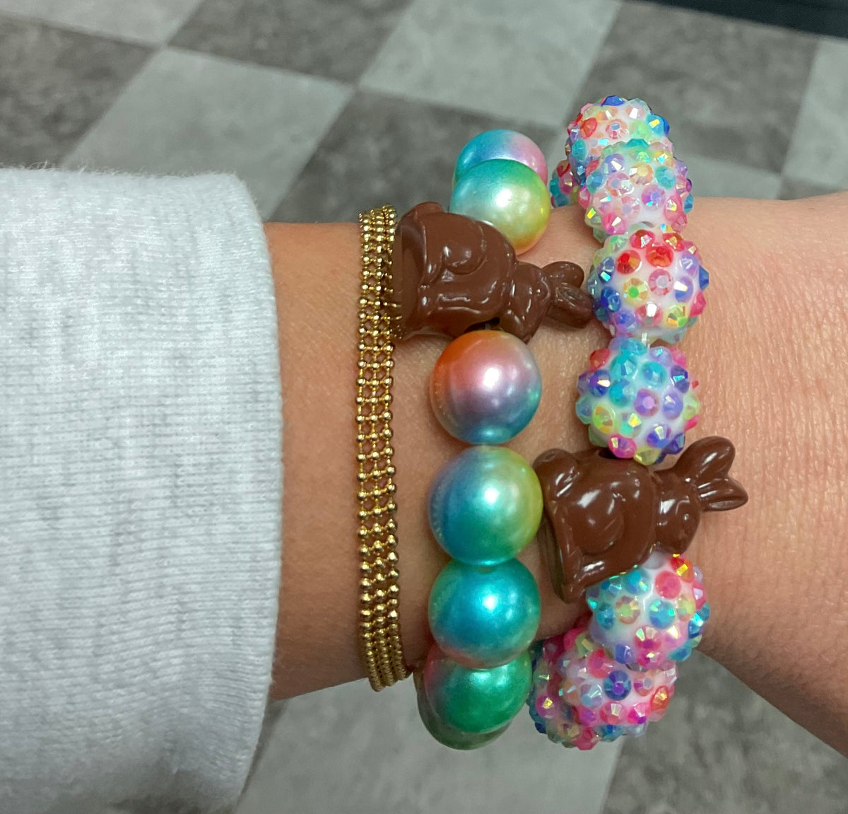 Colorful Pearly Chocolate Bunny Stretchy Bracelet
