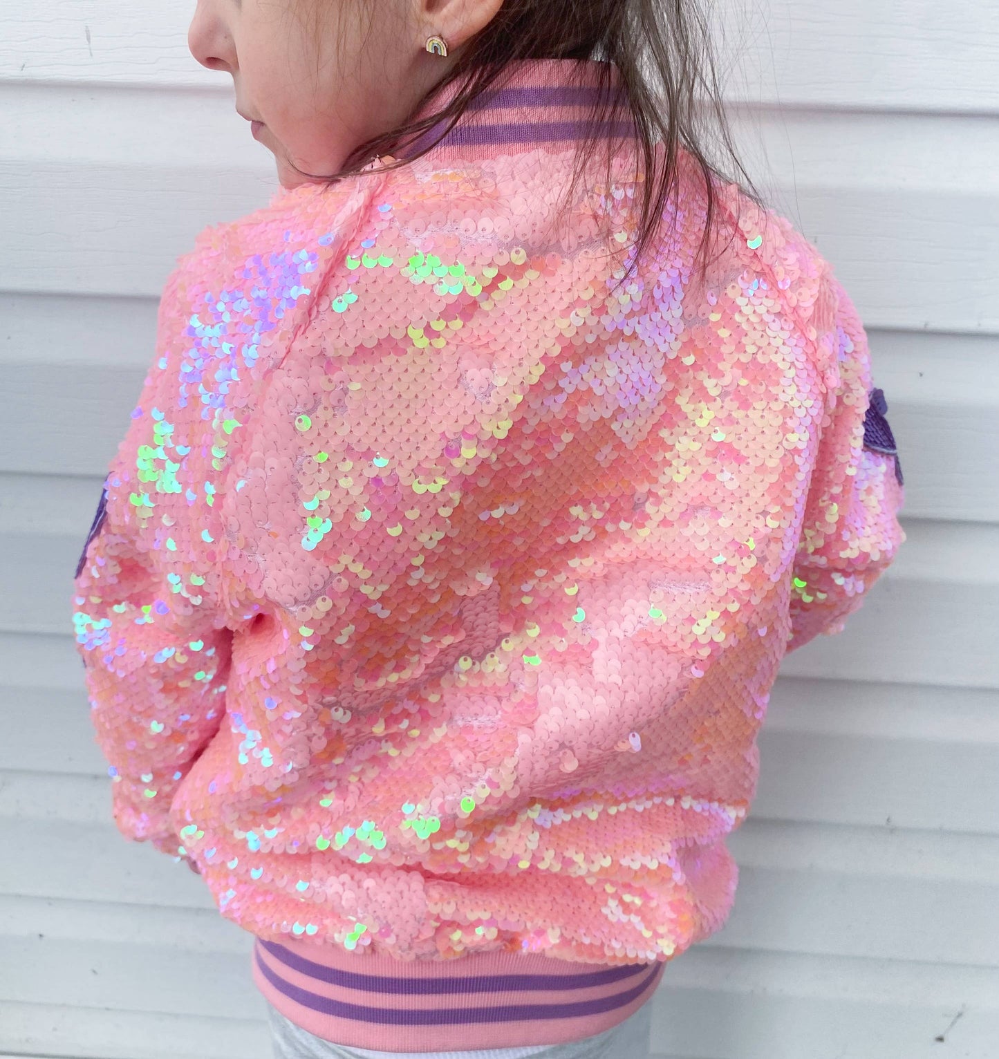 cotton candy pink sequins bomber jacket
