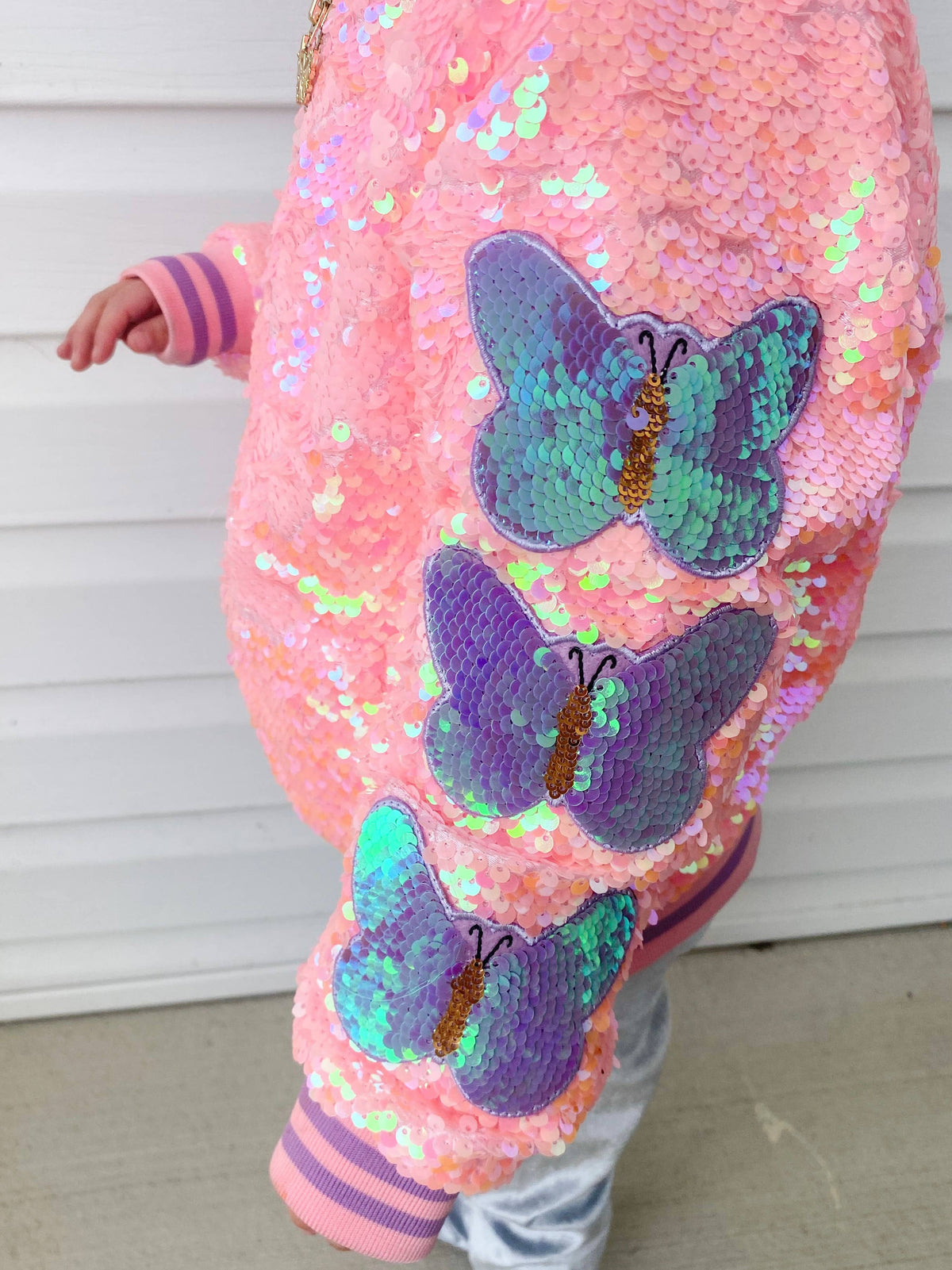 cotton candy pink sequins bomber jacket