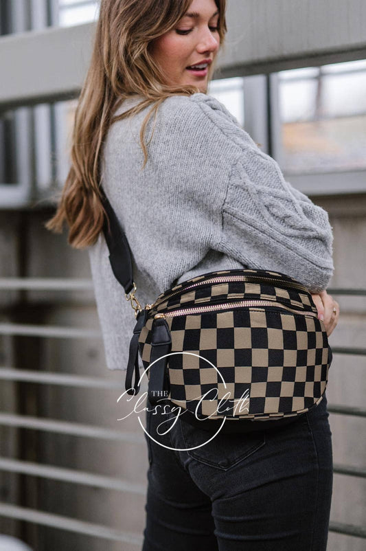 shoulder sling bag - tan checkered