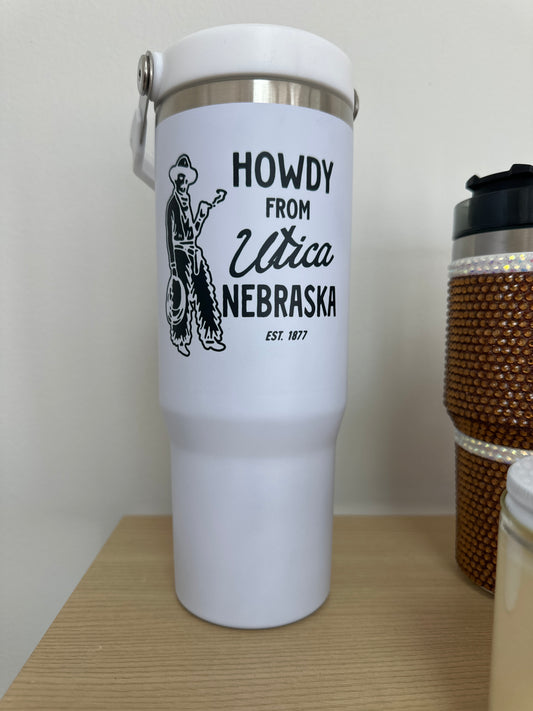 Howdy From Stainless Steel Flip Lid Cup, Personalized City