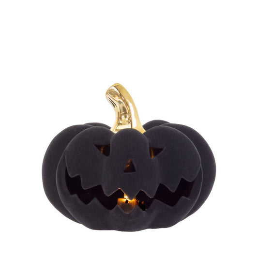 Small Black Flocked Velvet LED Jack O Lantern