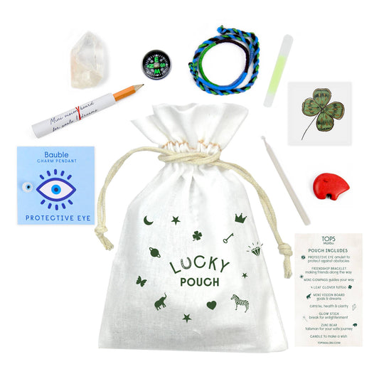 cinching cotton lucky pouch w/ 9 good luck surprises