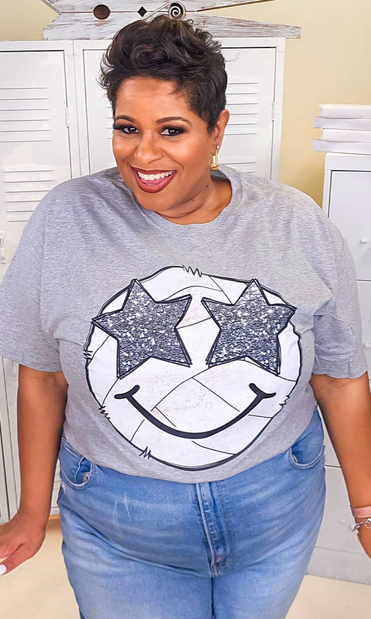 smiley volleyball tee