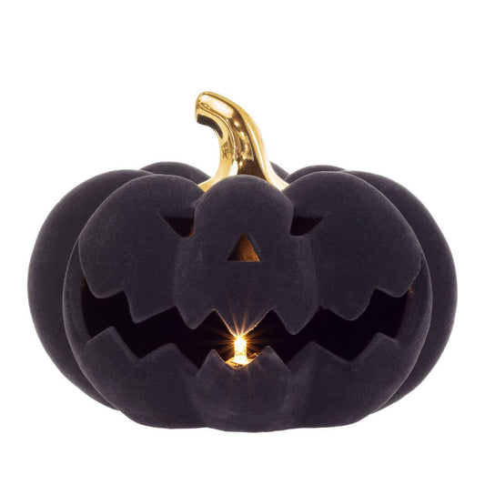 Large Black Flocked Velvet LED Jack O Lantern
