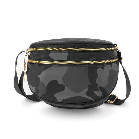 double zipper sling bag - gray camo