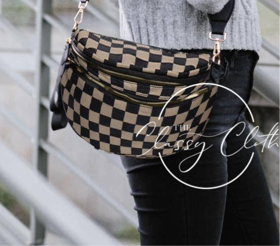 shoulder sling bag - tan checkered