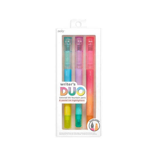 writer's duo double-ended fountain pens + highlighters set