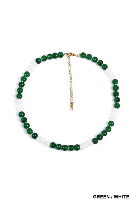 green and white crystal gemstone necklace