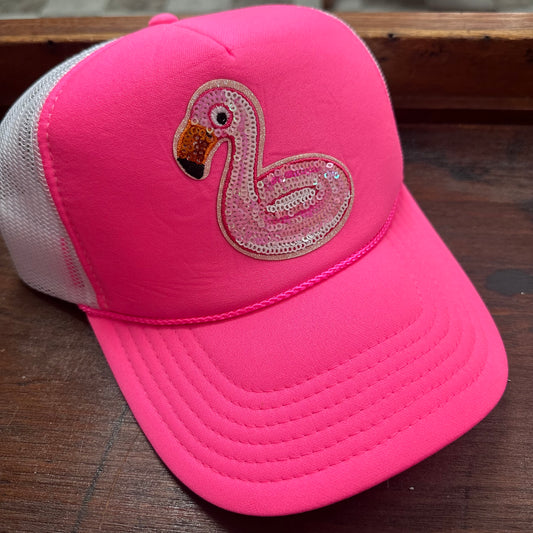 flamingo floatie trucker