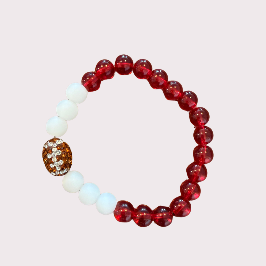 RED and WHITE SPARKLE FOOTBALL stretchy bracelet - STACK & RALLY by Florence and Jean